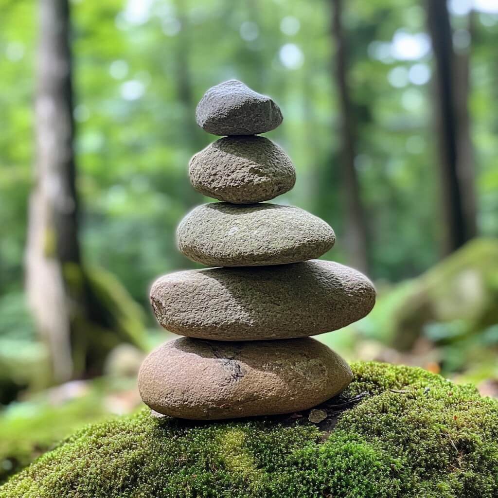 Stacked stones symbolizing Dr. Klinghardt's Five Levels of Healing: Physical, Energy, Emotional, Intuitive, and Spiritual